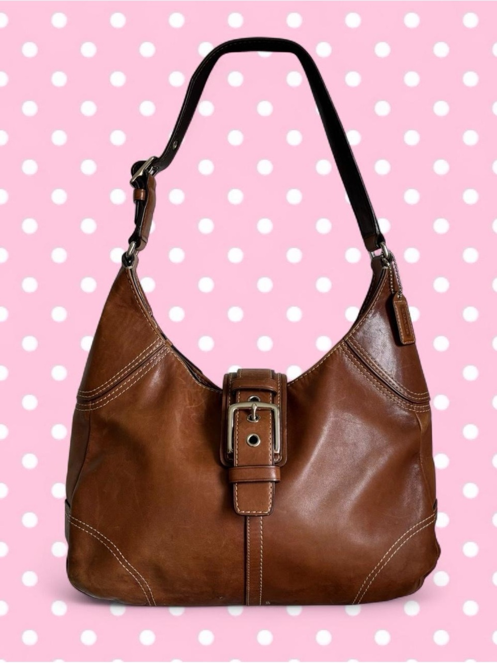Coach Brown Leather Hamilton Shoulder Bag with Buckle Accent